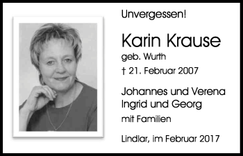 Anzeige von Karin Krause von Kölner Stadt-Anzeiger / Kölnische Rundschau / Express