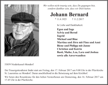 Anzeige von Johann Bernard von  Extra Blatt 