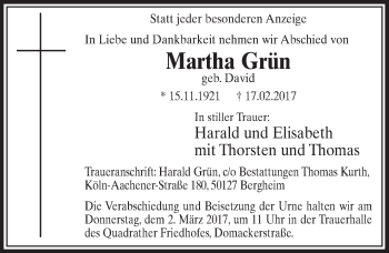 Anzeige von Martha Grün von  Sonntags-Post 
