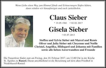 Anzeige von Gisela und Claus Sieber von  Extra Blatt 