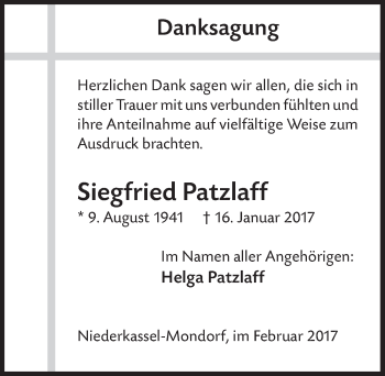 Anzeige von Siegfried Patzlaff von  Extra Blatt 
