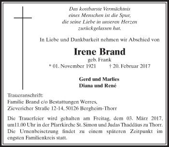Anzeige von Irene Brand von  Sonntags-Post 
