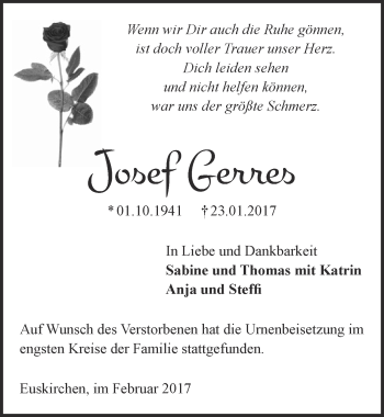 Anzeige von Josef Gerres von  Blickpunkt Euskirchen 