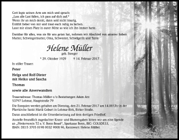 Anzeige von Helene Müller von Kölner Stadt-Anzeiger / Kölnische Rundschau / Express