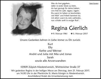 Anzeige von Regina Gierlich von  Blickpunkt Euskirchen 