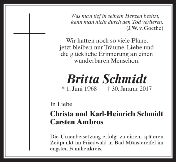 Anzeige von Britta Schmidt von  Schaufenster/Blickpunkt 