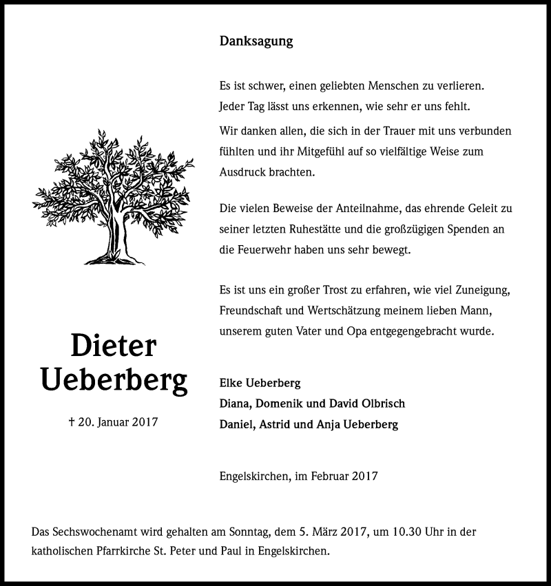  Traueranzeige für Dieter Ueberberg vom 01.03.2017 aus Kölner Stadt-Anzeiger / Kölnische Rundschau / Express