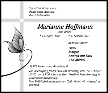 Anzeige von Marianne Hoffmann von Kölner Stadt-Anzeiger / Kölnische Rundschau / Express