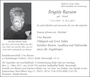 Anzeige von Brigitte Russow von  Schlossbote/Werbekurier 