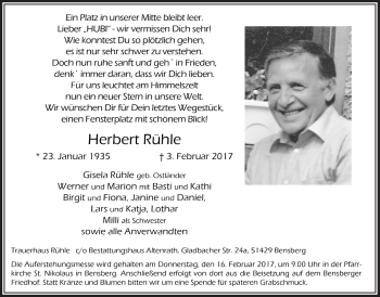 Anzeige von Herbert Rühle von  Bergisches Handelsblatt 