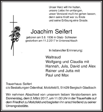 Anzeige von Joachim Seifert von  Bergisches Handelsblatt 