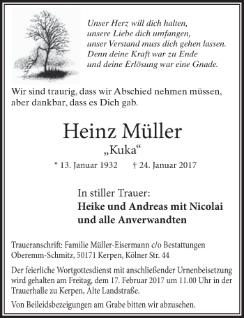 Anzeige von Heinz Müller von  Sonntags-Post 