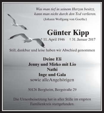 Anzeige von Günter Kipp von  Werbepost 