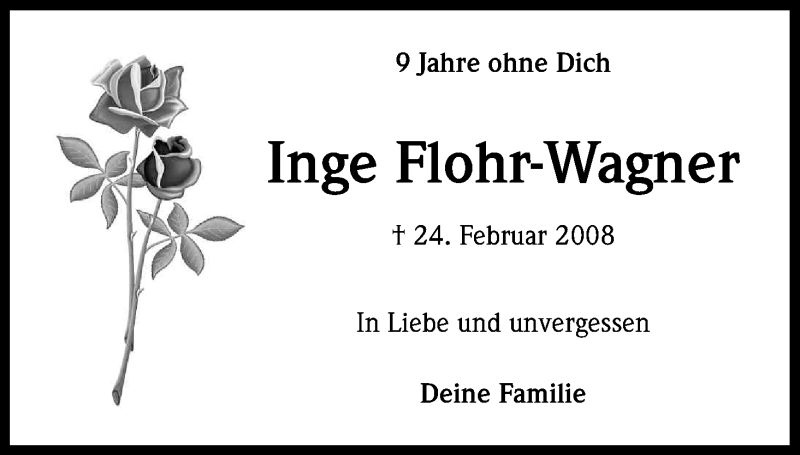  Traueranzeige für Inge Flohr-Wagner vom 24.02.2017 aus Kölner Stadt-Anzeiger / Kölnische Rundschau / Express