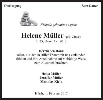 Anzeige von Helene Müller von  Wochenende 