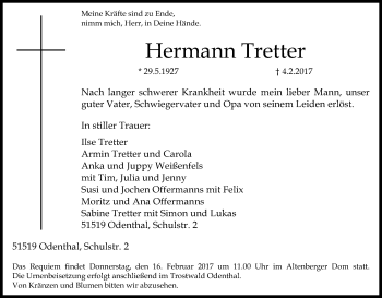 Anzeige von Hermann Tretter von Kölner Stadt-Anzeiger / Kölnische Rundschau / Express