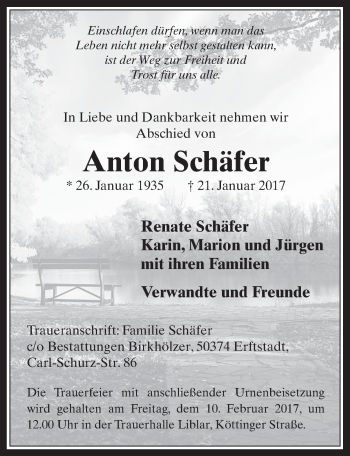 Anzeige von Anton Schäfer von  Werbepost 