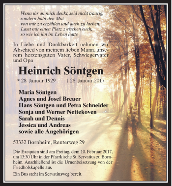 Anzeige von Heinrich Söntgen von  Schaufenster/Blickpunkt 
