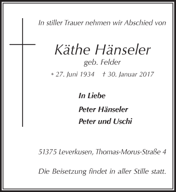 Anzeige von Käthe Hänseler von  Lokale Informationen 