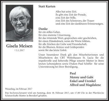 Anzeige von Gisela Meisen von  Schlossbote/Werbekurier 