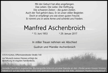 Anzeige von Manfred Aschenbroich von Kölner Stadt-Anzeiger / Kölnische Rundschau / Express