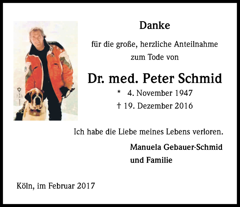  Traueranzeige für Peter Schmid vom 04.02.2017 aus Kölner Stadt-Anzeiger / Kölnische Rundschau / Express
