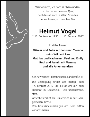 Anzeige von Helmut Vogel von Kölner Stadt-Anzeiger / Kölnische Rundschau / Express