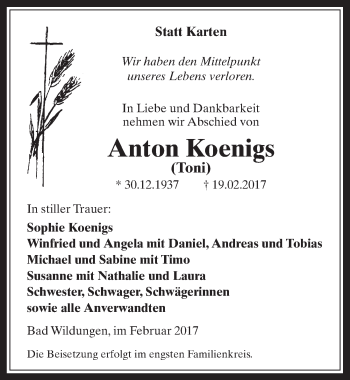 Anzeige von Anton Koenigs von  Sonntags-Post 