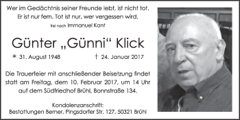 Anzeige von Günter  Klick von  Schlossbote/Werbekurier 
