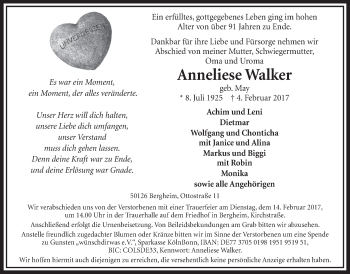 Anzeige von Anneliese Walker von  Sonntags-Post 