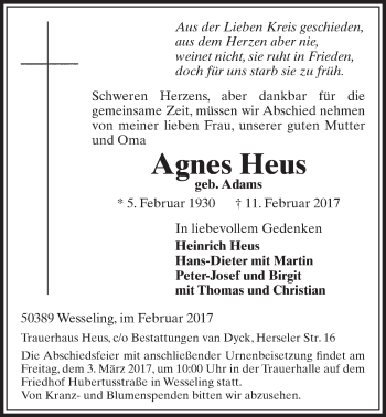 Anzeige von Agnes Heus von  Schlossbote/Werbekurier 