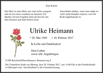Anzeige von Ulrike Heimann von Kölner Stadt-Anzeiger / Kölnische Rundschau / Express