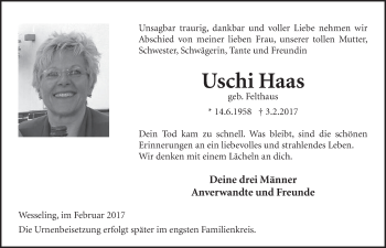 Anzeige von Uschi Haas von  Schlossbote/Werbekurier 