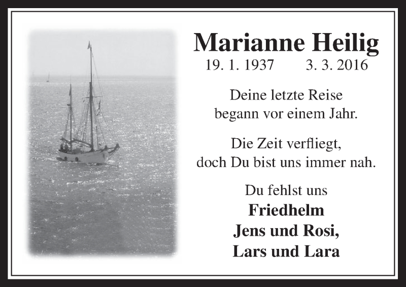  Traueranzeige für Marianne Heilig vom 01.03.2017 aus  Werbepost 
