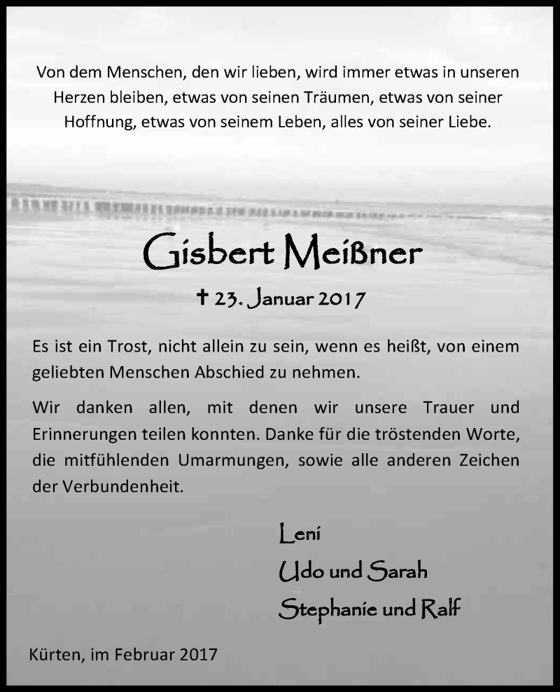  Traueranzeige für Gisbert Meißner vom 22.02.2017 aus Kölner Stadt-Anzeiger / Kölnische Rundschau / Express