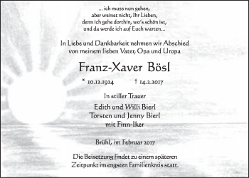 Anzeige von Franz-Xaver Bösl von  Schlossbote/Werbekurier 