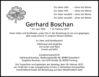 Anzeige von Gerhard Boschan von Kölner Stadt-Anzeiger / Kölnische Rundschau / Express