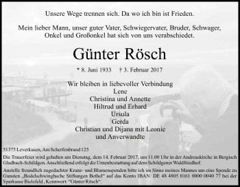 Anzeige von Günter Rösch von Kölner Stadt-Anzeiger / Kölnische Rundschau / Express
