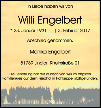 Anzeige von Willi Engelbert von Kölner Stadt-Anzeiger / Kölnische Rundschau / Express