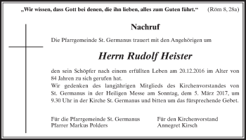 Anzeige von Rudolf Heister von  Schlossbote/Werbekurier 