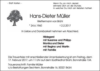 Anzeige von Hans-Dieter Müller von  Schlossbote/Werbekurier 
