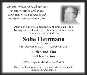 Anzeige von Sofie Herrmann von  Werbepost 