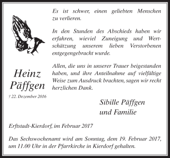 Anzeige von Heinz Päffgen von  Werbepost 