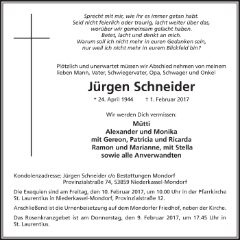 Anzeige von Jürgen Schneider von  Extra Blatt 