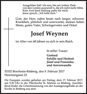 Anzeige von Josef Weynen von  Schlossbote/Werbekurier 