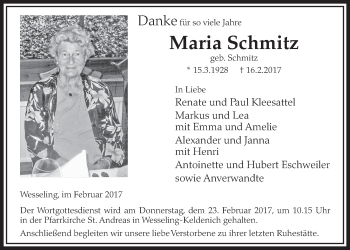Anzeige von Maria Schmitz von  Schlossbote/Werbekurier 