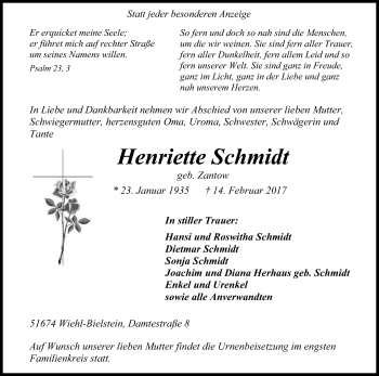 Anzeige von Henriette Schmidt von Kölner Stadt-Anzeiger / Kölnische Rundschau / Express