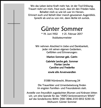 Anzeige von Günter Sommer von Kölner Stadt-Anzeiger / Kölnische Rundschau / Express