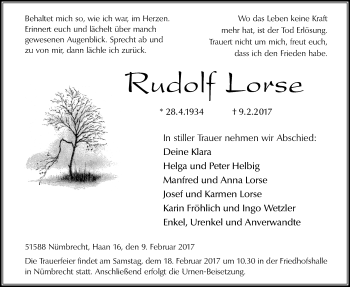 Anzeige von Rudolf Lorse von  Lokalanzeiger 
