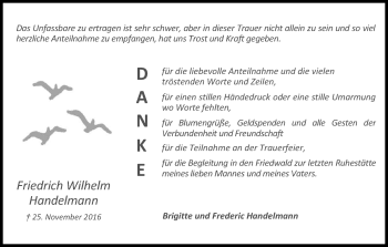 Anzeige von Friedrich Handelmann von Kölner Stadt-Anzeiger / Kölnische Rundschau / Express